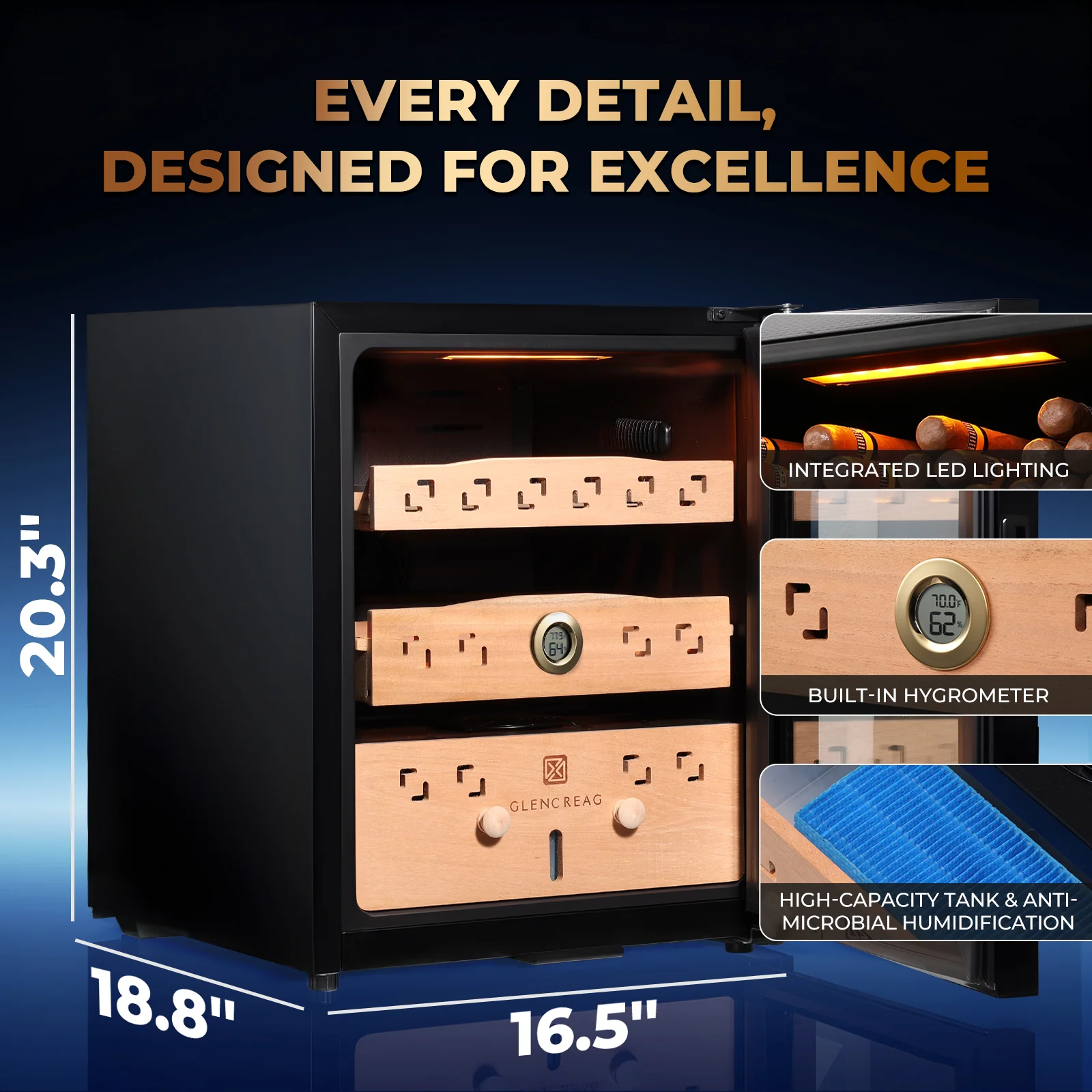 CM50D Electric Cigar Humidor Cabinet with Compressor Cooling, 500 Counts - Image 6